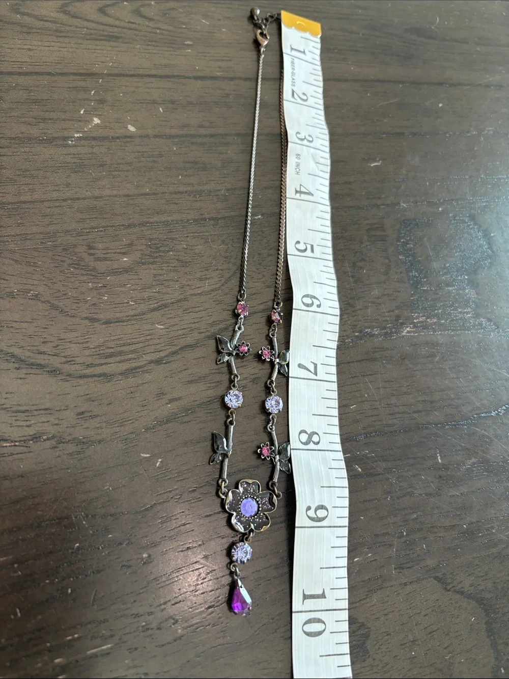 Avon Silver-Tone Floral Necklace with Purple and Pink Crystals - Picture 8 of 8